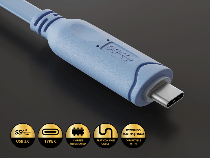 10FT Cisco Console Cable USB-C to RJ45 8P8C Flat Serial Console Cable, Blue
