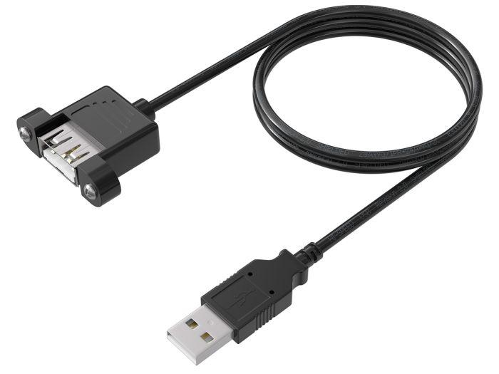 1ft USB 2.0 High Speed Panel-Mount Type A Male to Type A Female Cable, Black