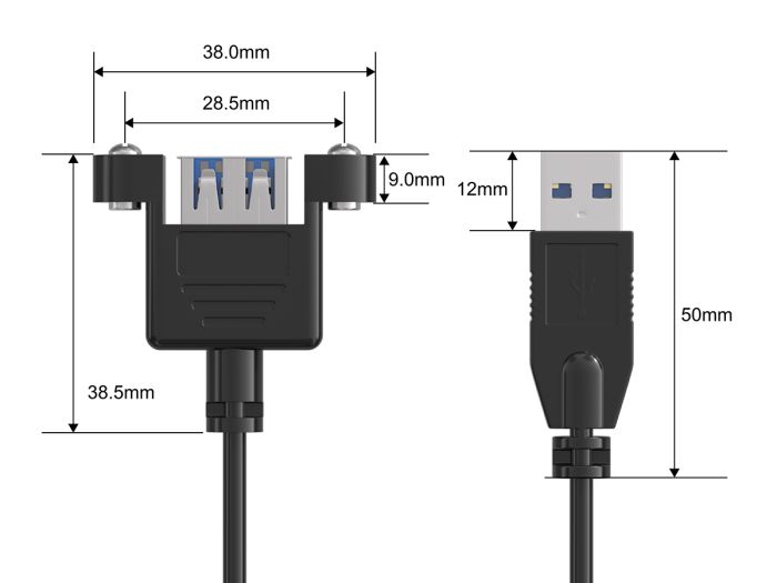 10ft SuperSpeed USB 3.0 Panel Mount Type A to Type A Male to Female Extension Cable, Up to 4.8 Gbps, Black