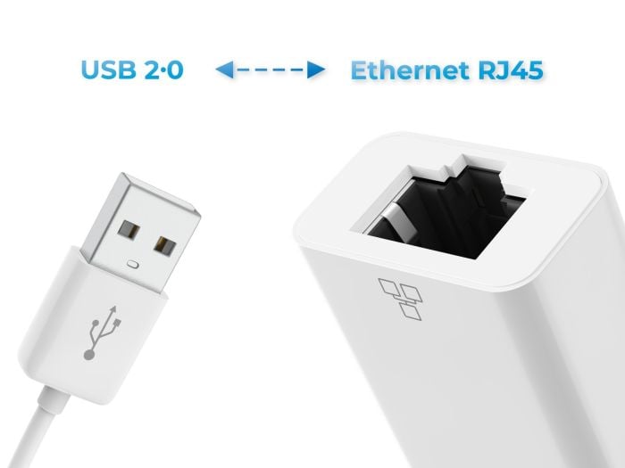 USB A to RJ45 Ethernet Adapter, 10/100 Mbps Fast Ethernet, Male to Female, White
