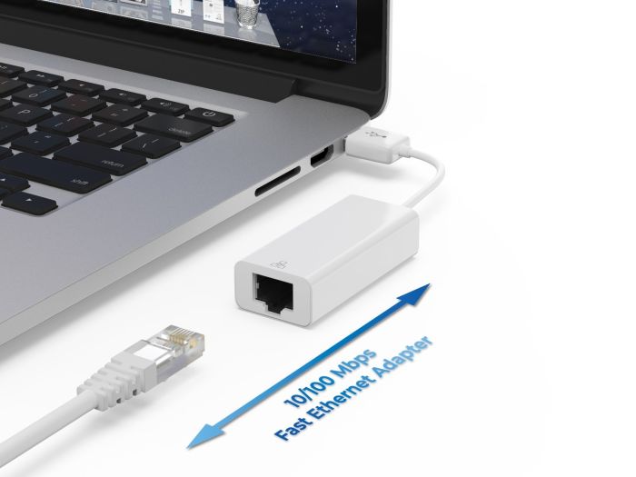 USB A to RJ45 Ethernet Adapter, 10/100 Mbps Fast Ethernet, Male to Female, White