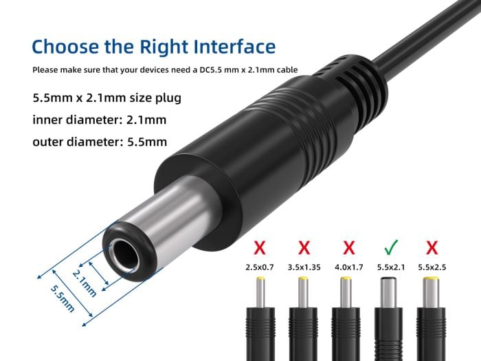 3ft USB 2.0 A Male to DC 5.5mm x 2.1mm Power Cable, 3ft black cable for powering various electronic devices from USB ports.