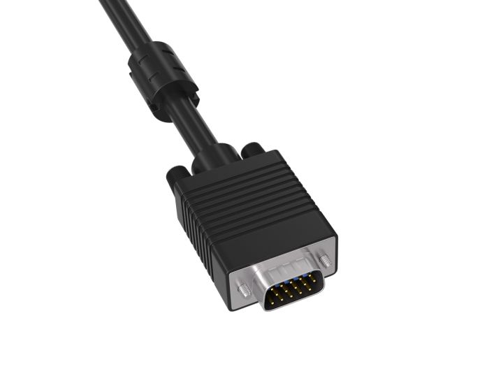 15ft SVGA Male to Male Monitor Cable, black color, with ferrite core and HD15 connectors for high-quality display connections with EMI/RFI protection.