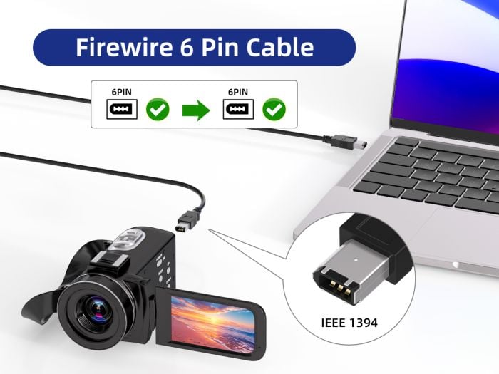 10ft FireWire 400 Cable IEEE-1394a 6-Pin Male to Male Data Transfer Cable, Black