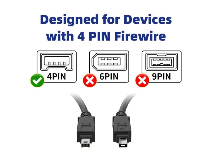 6ft FireWire 400 Cable IEEE-1394a 4-Pin Male to Male Data Transfer Cable, Black