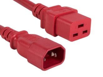 2ft 14 AWG 15A 250V Power Cord IEC320 C14 to IEC320 C19 Red