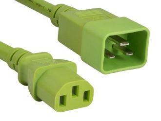 3ft 14 AWG 15A 250V Power Cord IEC320 C20 to IEC320 C13 Green