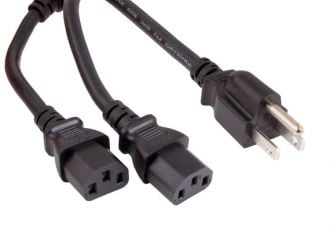 6ft 16 AWG Universal Power Cord Splitter Cable (NEMA 5-15P to IEC320 C13 x 2), Black