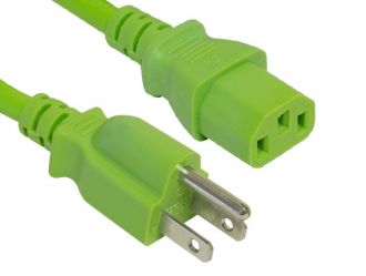 1ft 18 AWG Universal Power Cord IEC320 C13 to NEMA 5-15P, Green