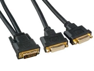 1ft DVI-D Male to DVI-D Female x 2 Video Splitter Gold Plated Connector Black Color