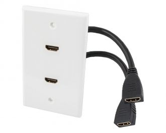 2-port HDMI Wall Plate with 8 inch Built-in HDMI Cable with Ethernet
