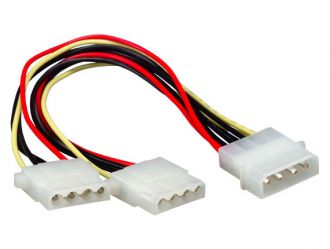 8in 5.25" Male to Two 5.25" Female Internal Power Y Cable