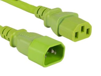 3ft 14 AWG Computer Power Extension Cord IEC320 C13 to IEC320 C14, Green