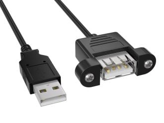 2ft USB 2.0 High Speed Panel-Mount Type A Male to Type A Female Cable