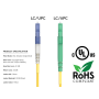1m OS2 LC/UPC TO LC/APC Simplex Corning Fiber Optic Cable Single-Mode 9/125 OFNR Rated, Yellow thumbnail