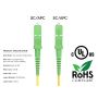 30m OS2 SC/APC TO SC/APC Simplex Corning Fiber Optic Cable Single-Mode 9/125 OFNR Rated, Yellow thumbnail