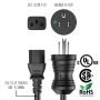 10ft NEMA 5-15P to C13 Hospital Grade Power Cord 14AWG 15A/125V SJT, Black thumbnail