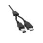 5ft USB 2.0 2-in-1 splitter cable with A Male, Mini 5-Pin Male, and Micro B Male connectors, black color, for simultaneous charging of multiple devices. thumbnail