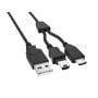 5ft USB 2.0 2-in-1 splitter cable with A Male, Mini 5-Pin Male, and Micro B Male connectors, black color, for simultaneous charging of multiple devices. thumbnail